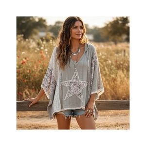 POL Floral Star Gray Tunic